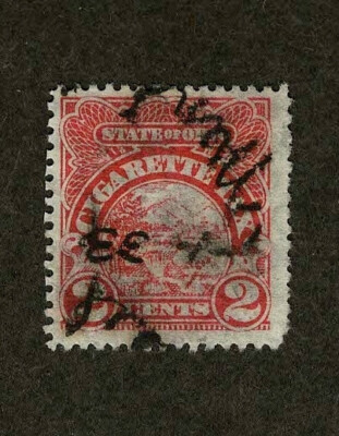 State of Ohio 2c Cigarette Tax Stamp 1933 Pen Cancel VF Used