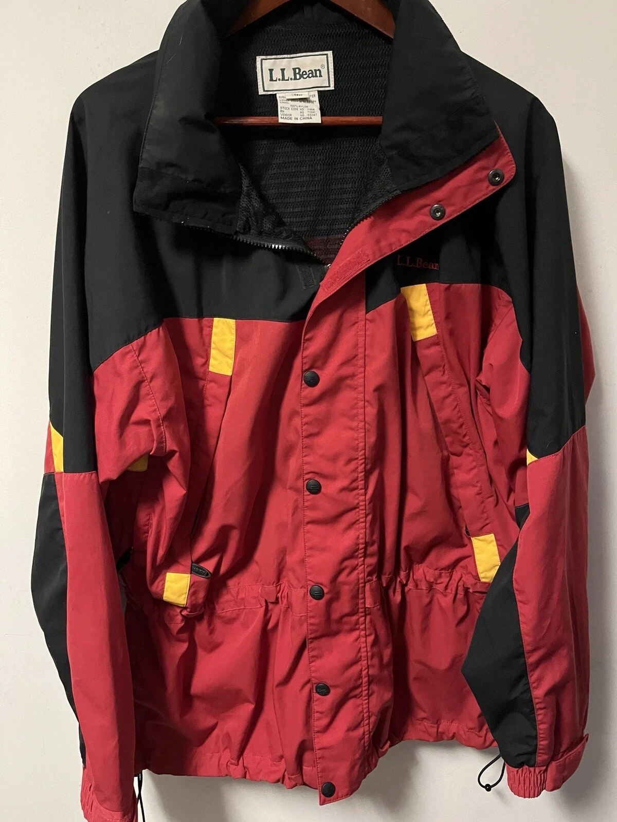 Vintage Mens LL Bean Full Zip Black Red Yellow Parka Jacket Size L Reg Ski Snow