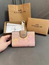 NWT 2026 Coach Medium Corner Zip Wallet In Signature Canvas Rainbow Sand Multi