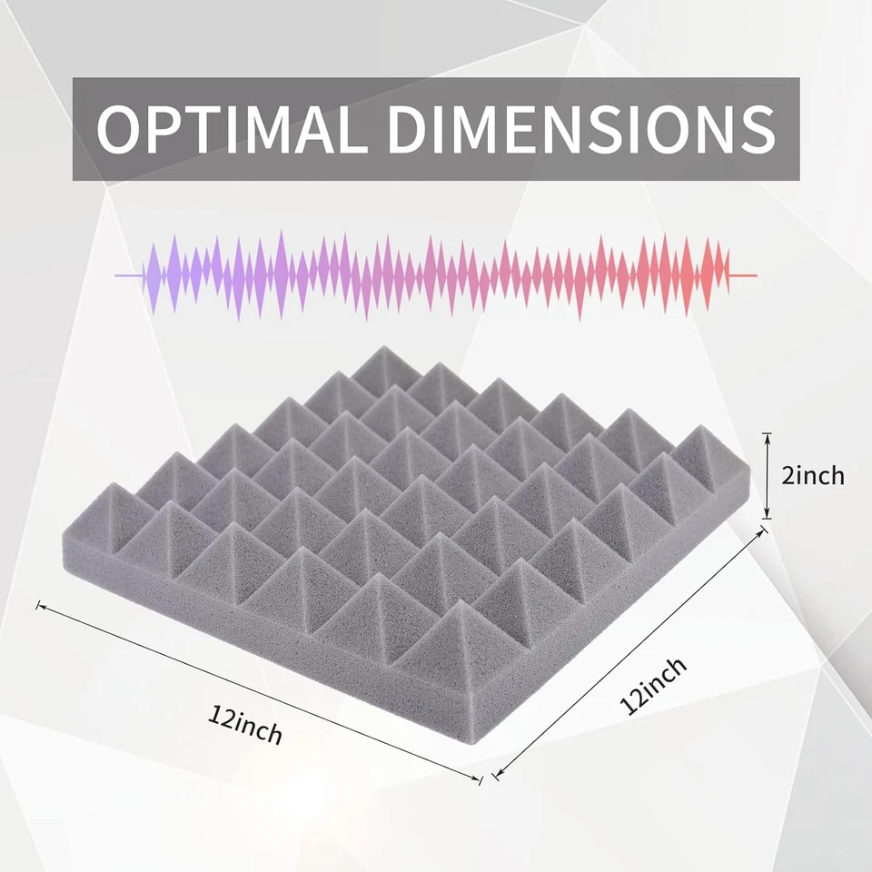 12~96PACK 12"X12"X2" Pirámide Panel de Espuma Acústica Estudio Insonorizado Azulejo de Pared Gris Foto 4 de 4