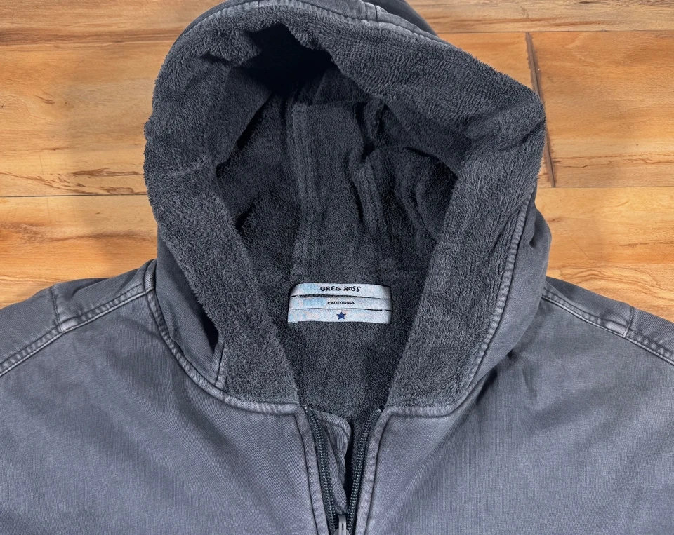 Greg Ross Reversible Gray Terry Cloth Oversized Full Zip Bomber Jacket Hoodie M - Image 2 of 4