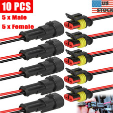 10X 2Pin Car Waterproof Electrical Wire Cable Connector Male Female Way Plug Kit