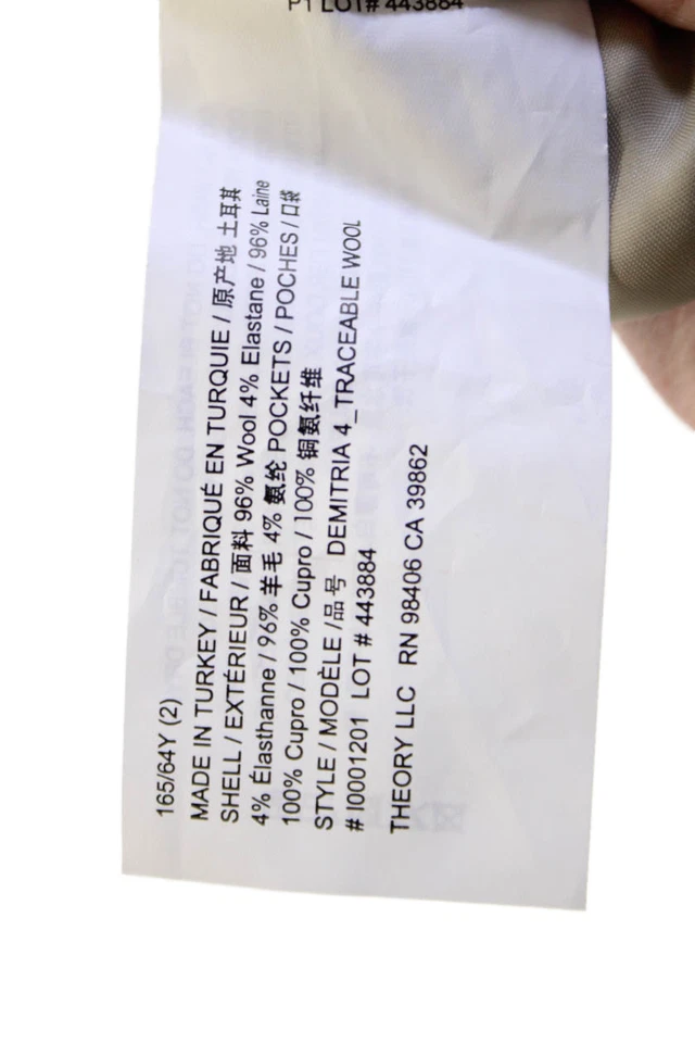 Pantalones informales Theory para mujer forrados de lana con cremallera botón pierna recta caqui talla 02 Foto 4 de 4