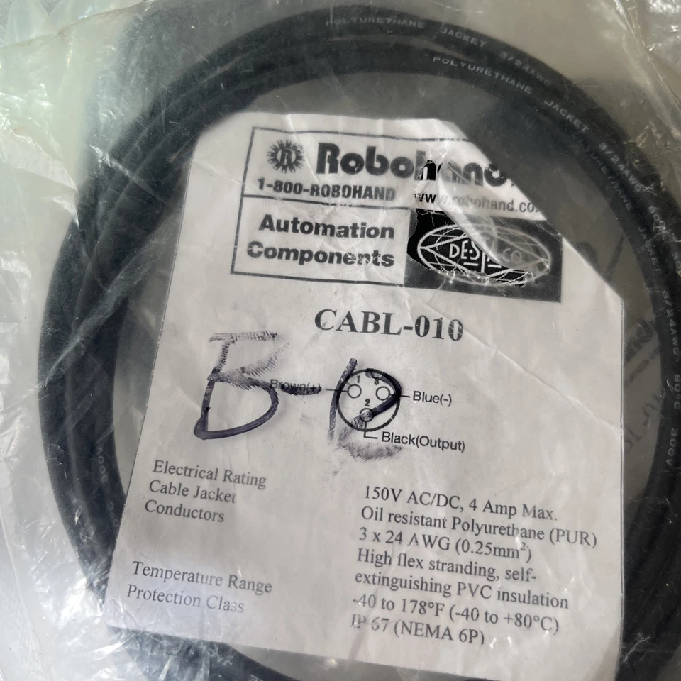 NOS Robohand CABL-010 3 Pole Sensor Cordset+Returns - Image 2 of 2