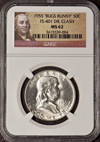 1955 Franklin Silver Half Dollar FS-401 BUGS BUNNY - NGC MS62 - ✪COINGIANTS✪