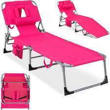 Tanning Chair, Folding Lounger with Face/Arm Holes, Carry Handles Side Pocket,