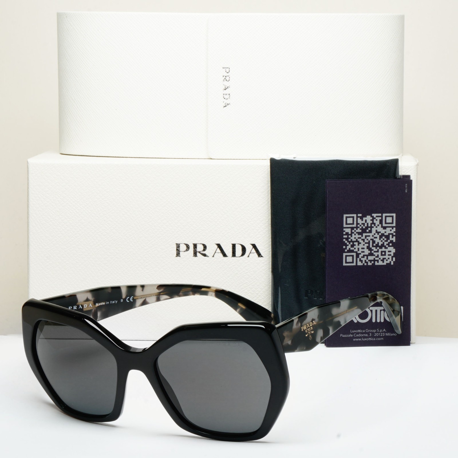 Prada Sunglasses Hexagon Black Square Grey Tortoise PR16RS SPR 16R 1AB-1A1