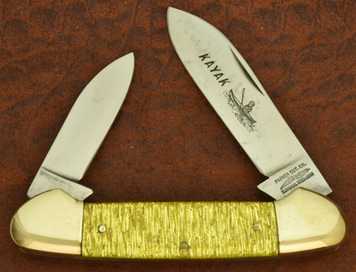 VINTAGE PARKER CUT CO GOLDSTONE GLITTLER KAYAK CANOE KNIFE INDIAN ETCH (30819)