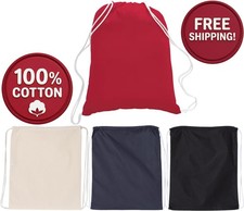 Large 100 Cotton Drawstring Backpack Blank Cinch Bag Sport Pack Gym Beach Hike