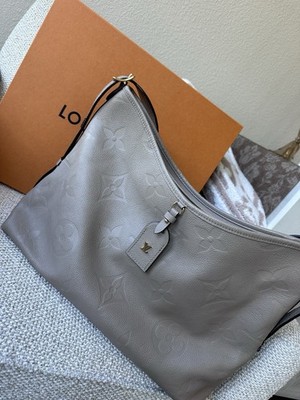 Louis Vuitton CarryAll Medium Empreinte Monogram Taupe Zip Shoulder Bag Pouch