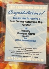 2025-26 Bowman Will Riley Auto Mojo Refractor...
