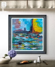 Original Art "Speedboat" 12x12 Canvas Expressionism Abstract Design Home Art