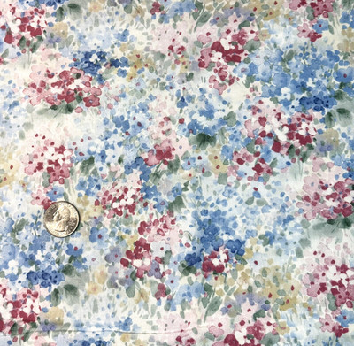 1 7/8 Yd Floral Cotton Fabric ''Serenity'' MODA Watercolor Pastel Vintage