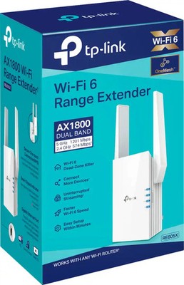 TP-LINK RE605X AX1800 Wi-Fi 6 Dual Band Range Extender, WPS, Ethernet, White