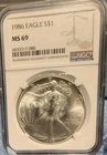 1986 MS 69 Silver Eagle First Year of Production Very Rare !!!