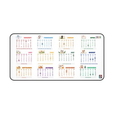 Cute Kawaii Desk Mat - Cat Desk Mat with 2026 Calendar Kawaii Office Decor 16x32