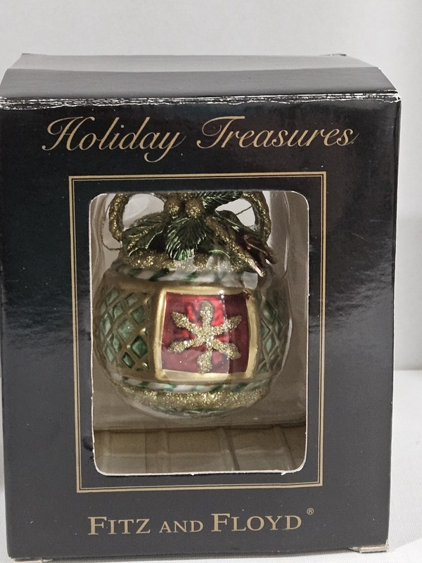 Fitz and Floyd~Holiday Treasures~Blown Glass Ornament~Snowy Woods Motif~2003~Box