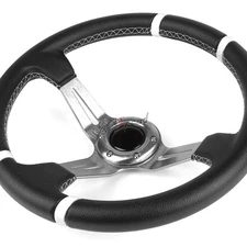 3.5" Yellow Stripe SILVER Racing Steering Wheel+Horn fit 70mm 6-Bolt Hub Adapter