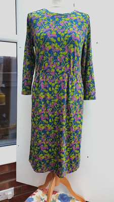 White Stuff Jerseykleid Rundhals Talia Eco Vero marineblau türkis bunt neu Größe 10