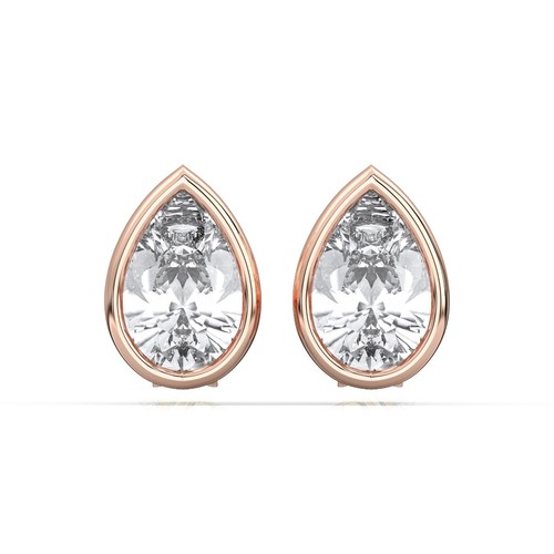 1.00Ct FG/VS Bezel Pear Lab Grown Diamond Push Back Stud Earrings-14K Solid Gold - Picture 7 of 17