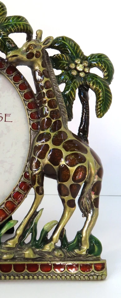 Enameled Pewter Photo Frame -  - Giraffes & Palm Trees - Excellent Condition - Image 3 of 4