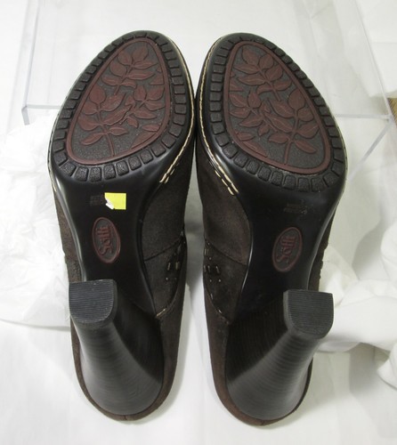 Sofft sz 9 M Dark Brown Distressed Suede 3.5" Heels Studded Mules/ Clogs - Picture 7 of 12