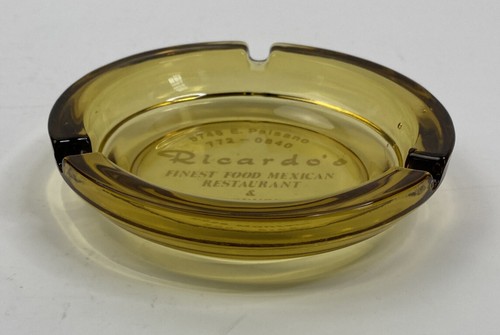 VTG Amber Glass 4.5" Ashtray RICARDO'S Finest Food Mexican Restaurant & Lounge - Picture 3 of 4