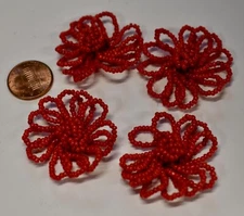 VINTAGE RED SEED BEAD FLOWERS * WIRE * BENDABLE * JEWELRY * DECORATING * COLLAGE