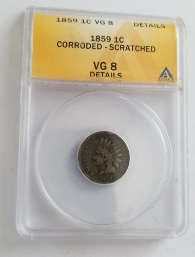 1859 1 Cent Indian Head Cent -- ANACS VG8