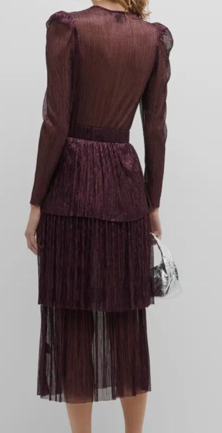 sabina musayev carry tiered metallic dress Sabina Musayev Carry Tiered Metallic Midi Dress XS New With Tag - No Belt