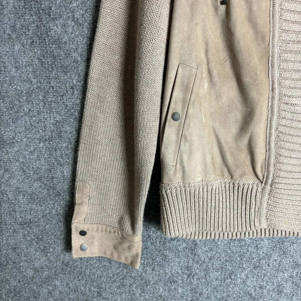 White + Warren Jacket Womens Large Beige Suede Front Knit Asymmetric Zip Pockets - Image 4 of 4