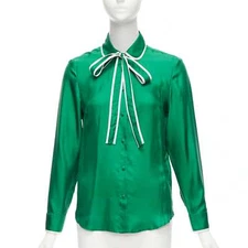 RED VALENTINO 2022 100% silk green bow tie Peter Pan blouse shirt IT38 XS