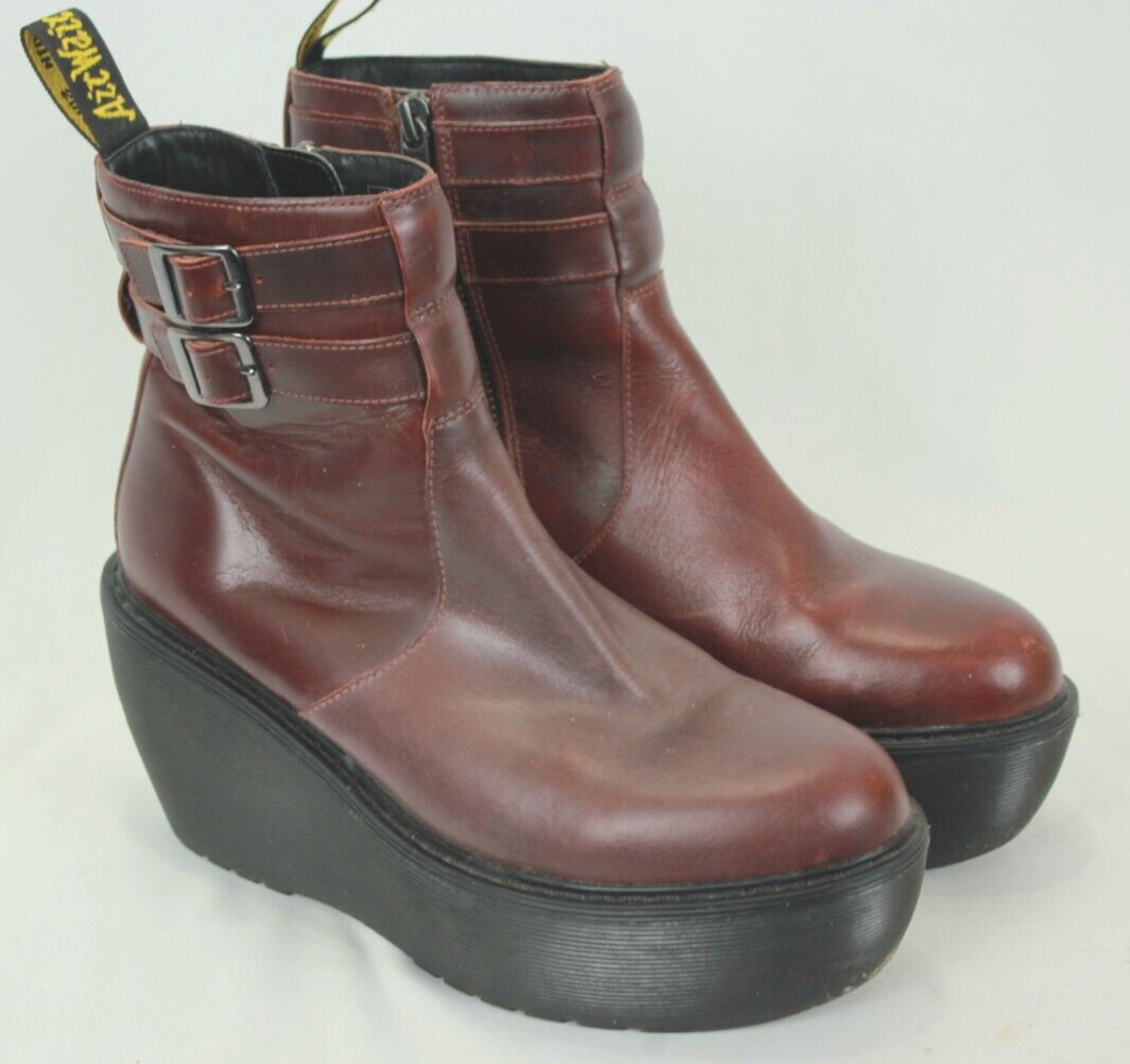 RARE!! DR "DOC" MARTENS CAITLIN RED BURGUNDY PLATFORM ANKLE BOOTS SIZE 7 EUC!