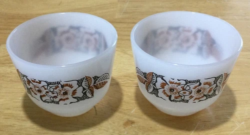 Vintage Federal Milk Glass Poppy MCM Set of 2 SMALL Custard Bowls Oven Proof
