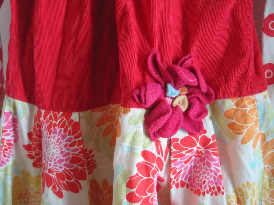 B. Baby Lulu Applique Floral Corduroy LS Patchwork Cotton Twirl Dress Girls 5 - Image 3 of 4