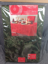 ROUND 70" OLIVE DAMASK TABLECLOTH - GREEN CHRISTMAS RIBBONS - NEW Cotton/Poly