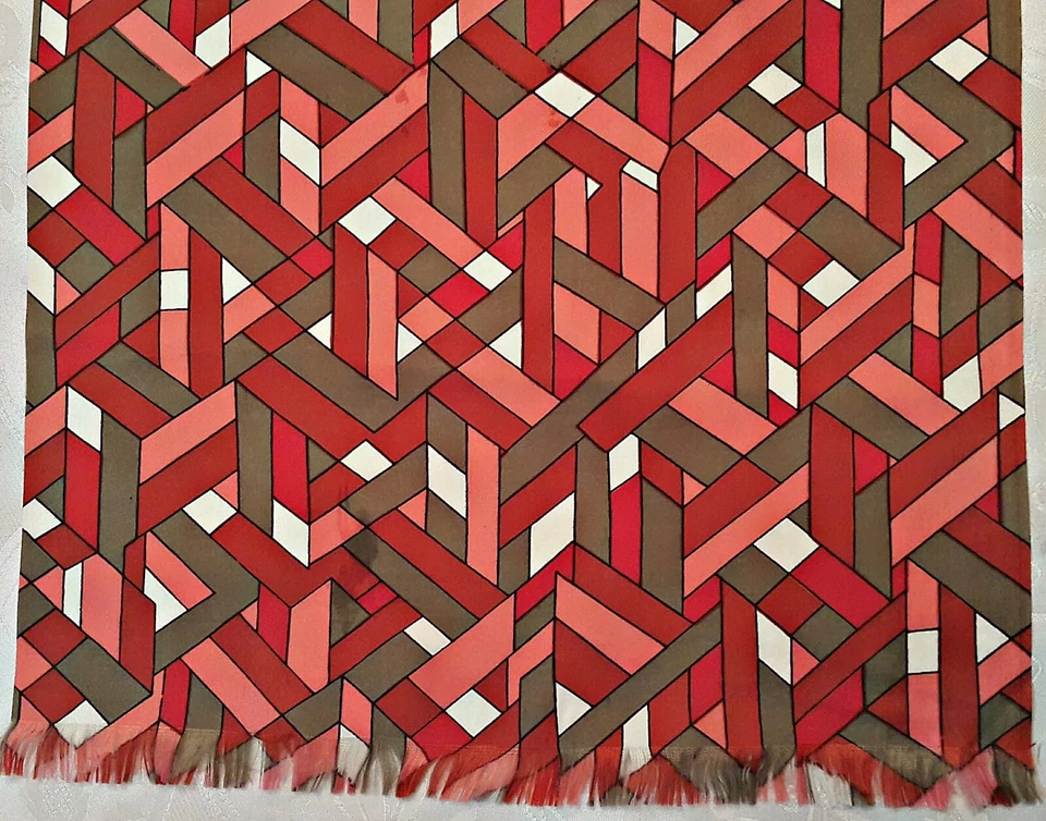 SCARF 复古正品几何 OP 艺术粉红色灰色丝绸混纺长款男式 — 第 2/3 张图片