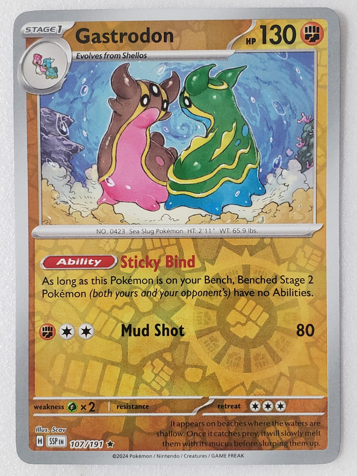 REVERSE HOLO Gastrodon 107/191 NM - Surging Sparks Pokemon Card - Scav Art