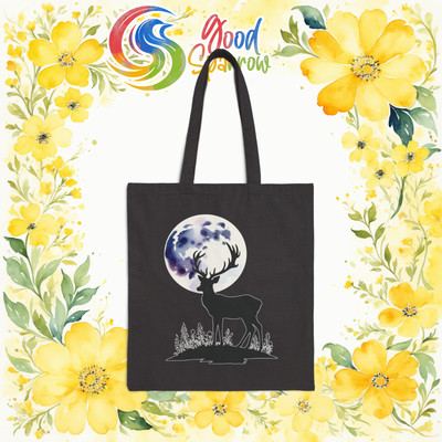 Soft Deer Silhouette Tote Watercolor Wildlife Graphic Print Grocery Shopping Bag