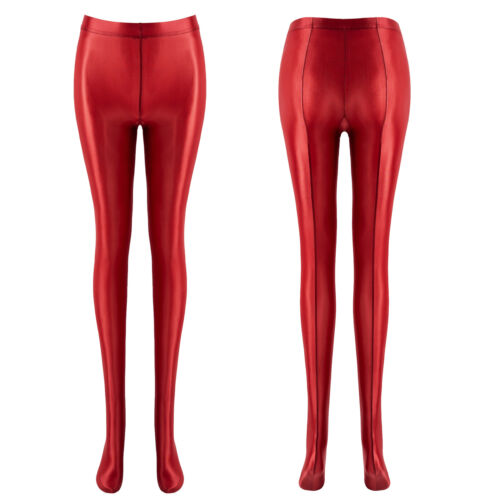 Womens Shiny Glossy High Waist Tight Opaque Pantyhose Yoga Sports Pants - Picture 37 of 90