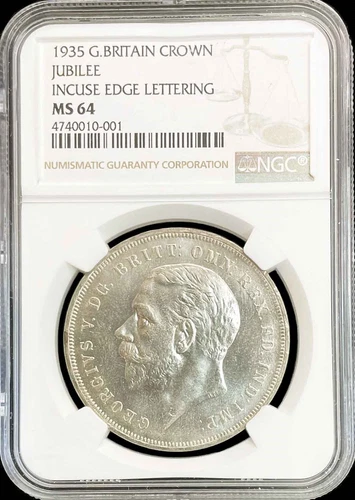 1935 SILVER JUBILEE GREAT BRITAIN CROWN 25TH ANNIVERARY COIN INCUSE NGC MS 64