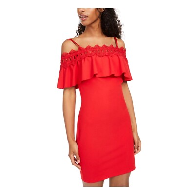 BCX Junior Womens 3 Red Lace Off The Shoulder Bodycon Knee Length Dress NWT DF60