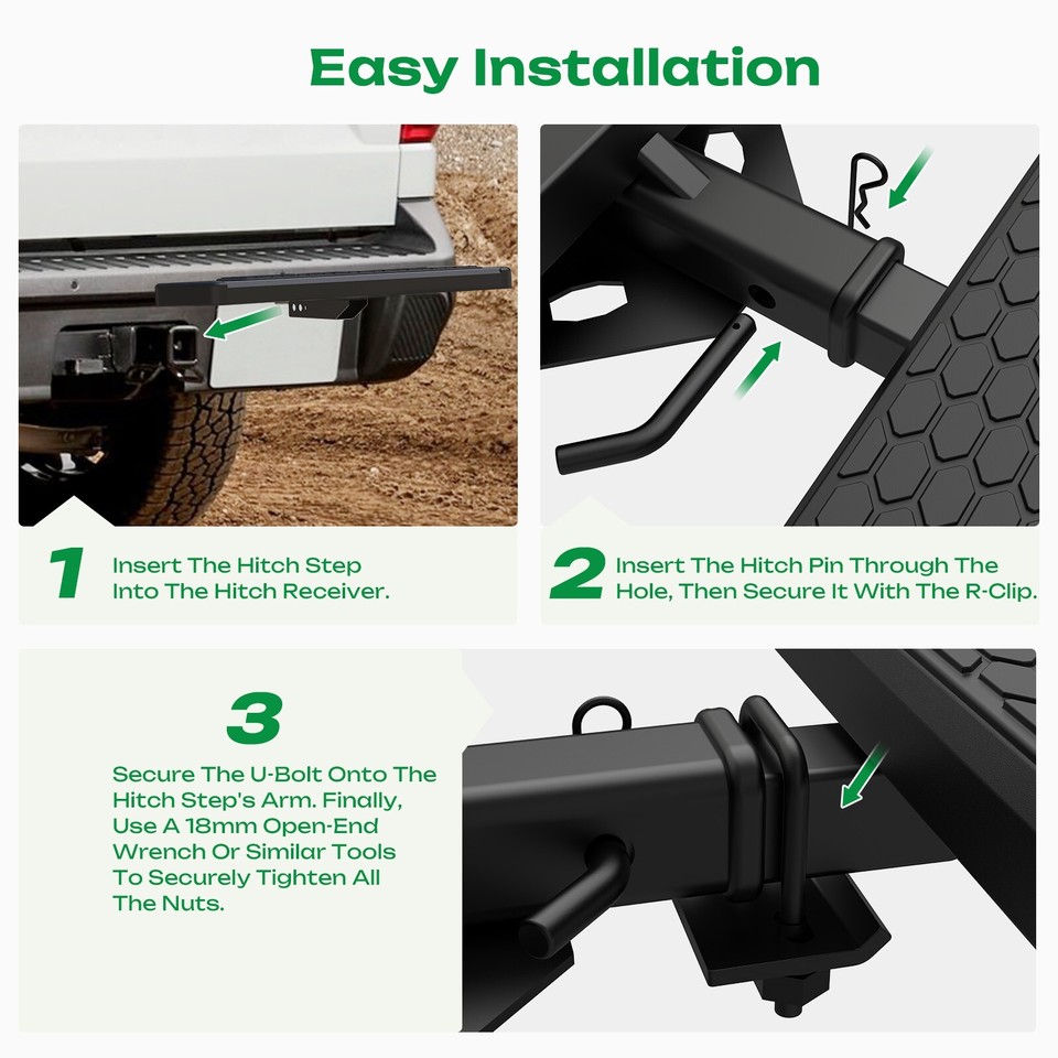 36" Hitch Step Bar With Drop Step & LED Brake Light – Fits 2" Receivers, 350 Lb Capacity, Black Powder Coat