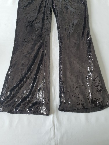 Women's UK8 River Island Wide Leg Sequin Trousers Black Petite - Picture 6 of 8