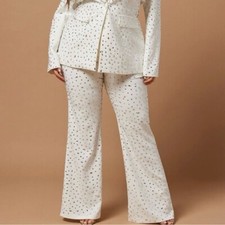 Fashion Nova White Embellished Reylyn Women's Pants - Size 3X