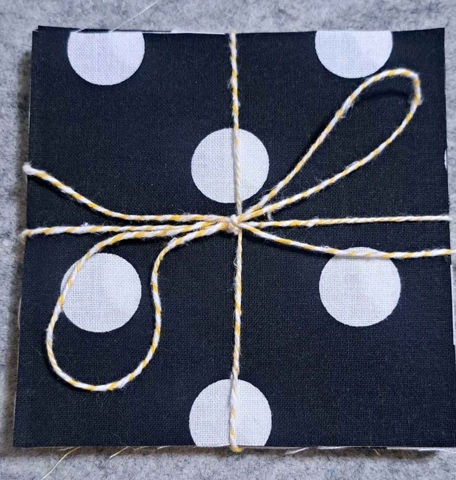100% Cotton 4in Pre Cut Quilt Squares 24pk Yellow White Black Polka Dots Fabric - Image 4 of 4