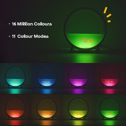Large Smart Sunrise Alarm Clock Wireless Charging Bluetooth Speaker Weather Lamp - Picture 9 of 16