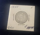 1855 Silver Seated Liberty Quarter 25c - Arrows - No Rays