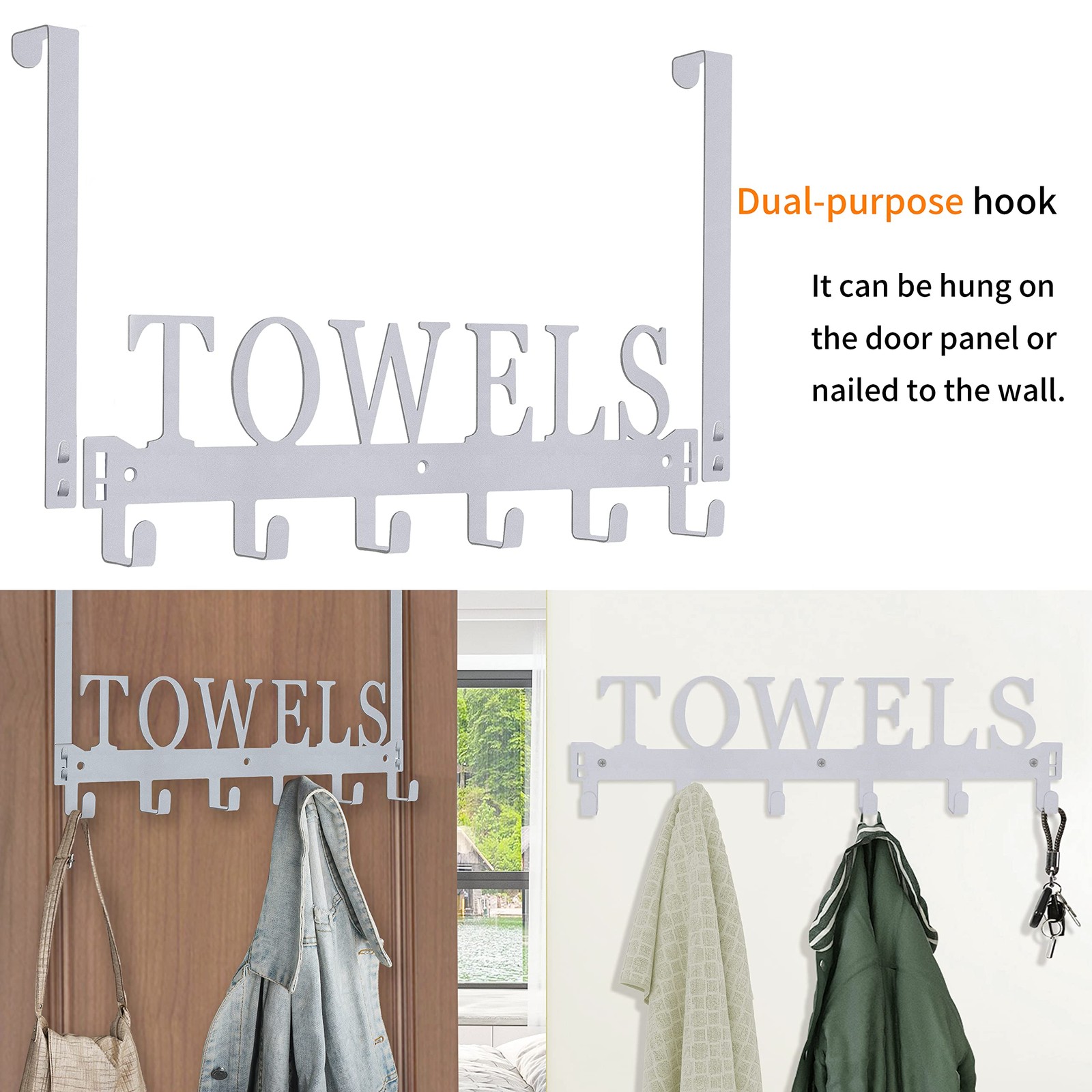 Over The Door Hooks, Towel Rack for Bathroom, Door Mount Towel Hooks Bath Tow...