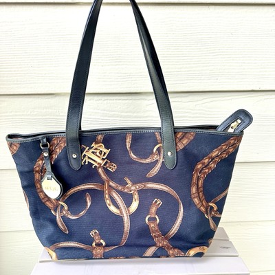 Rare Ralph Lauren Canvas Zip Tote, Keaton 26 Equestrian Pattern